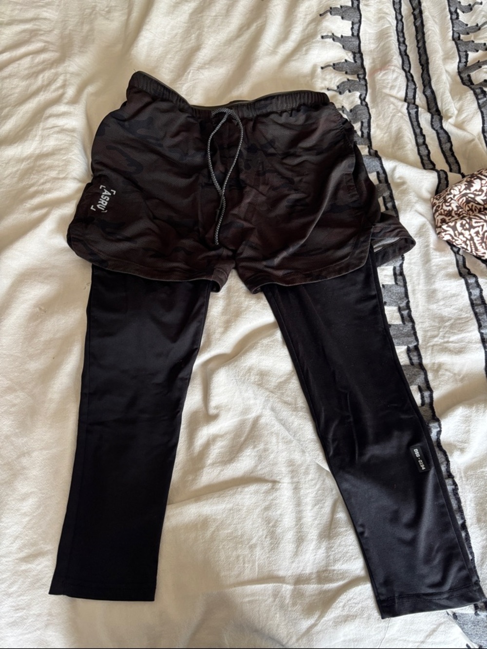 ASRV Camo Layered Athletic Shorts with Integrated Leggings